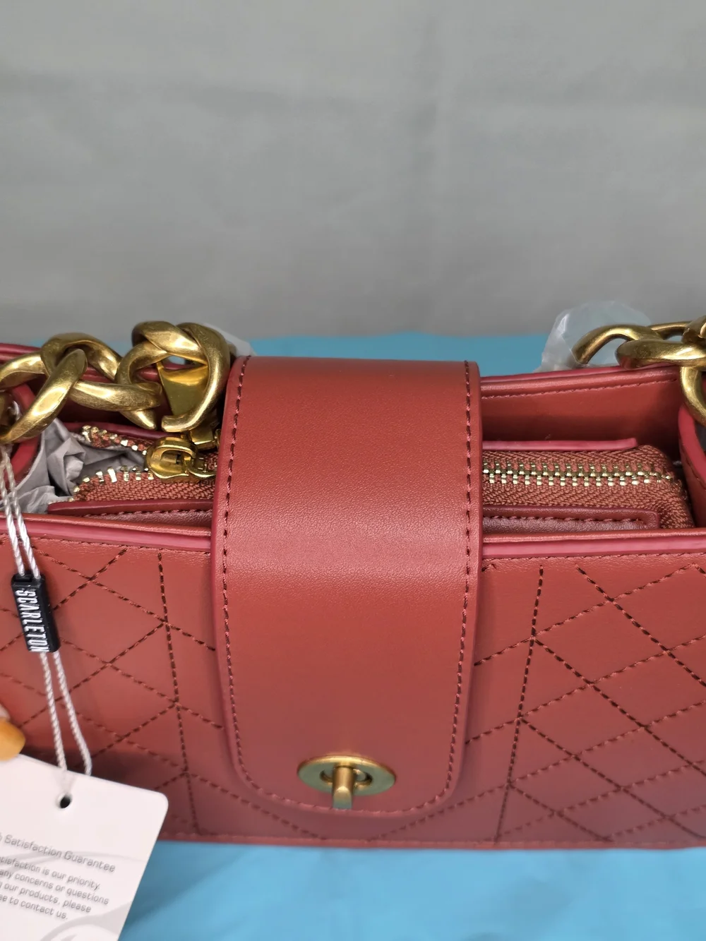 Scarleton Quilted Brick Red Crossbody Bag with Gold Hardware